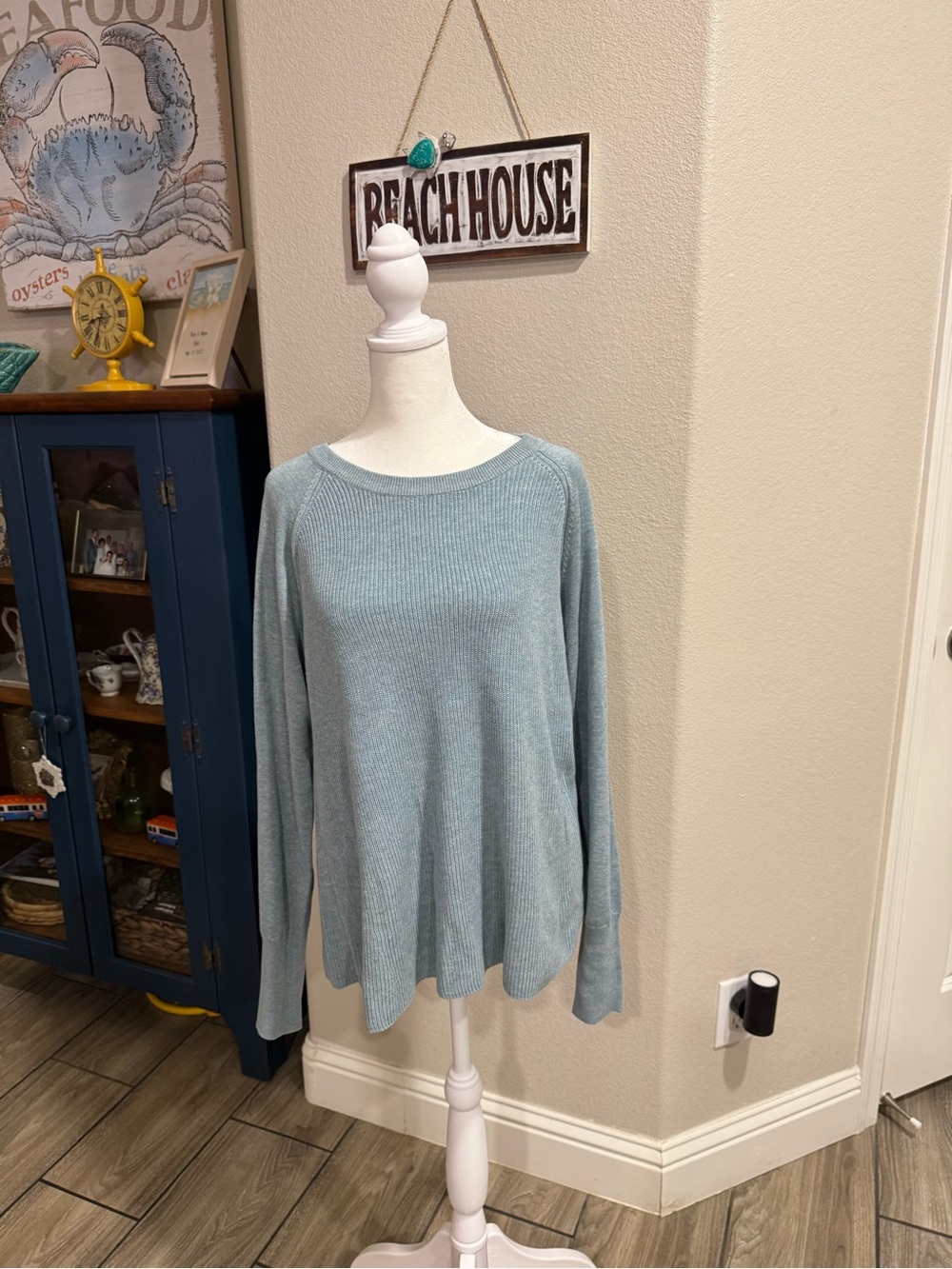 CAbi Light Blue Ribbed Long-Sleeve Tunic Sweater Sz. Large